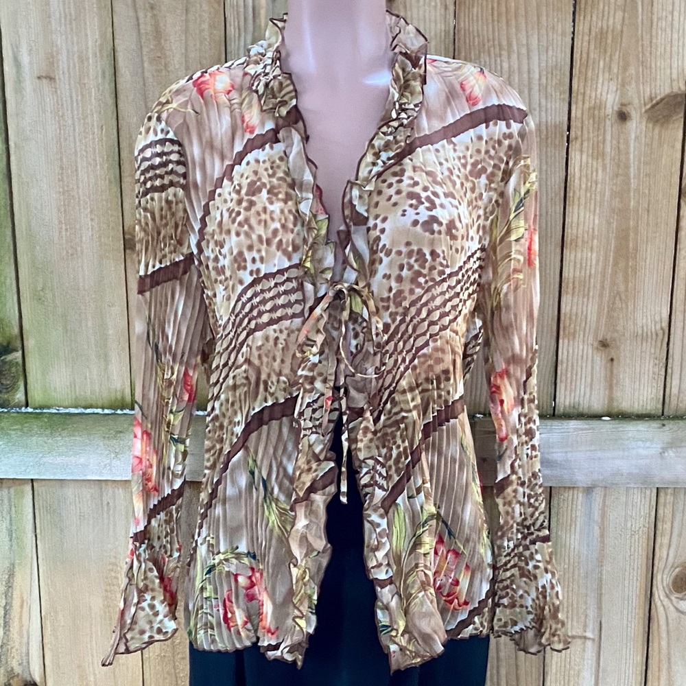 Nikola Print Sheer Open Tie String Blouse EUC